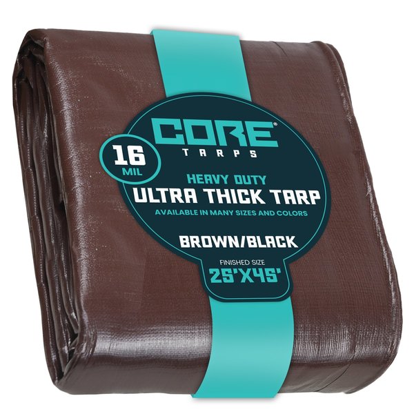 Core Tarps 45 ft x 0.5 mm H x 25 ft W Heavy Duty 16 Mil Tarp, Brown/Black, Polyethylene CT-302-25X45